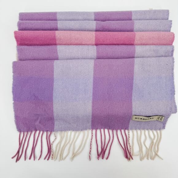 Burberry Scarf Cashmere Authentic Plaid Nova Check Pink Purple White Fringe - Picture 8 of 10